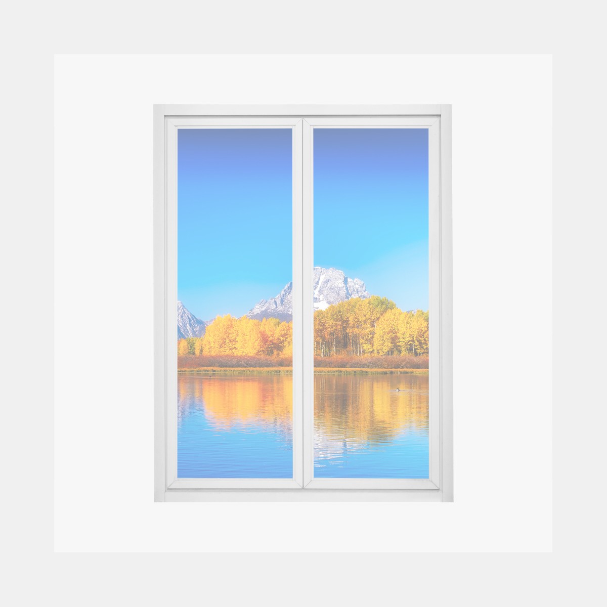 Window decal autumn mountains and lake reflections