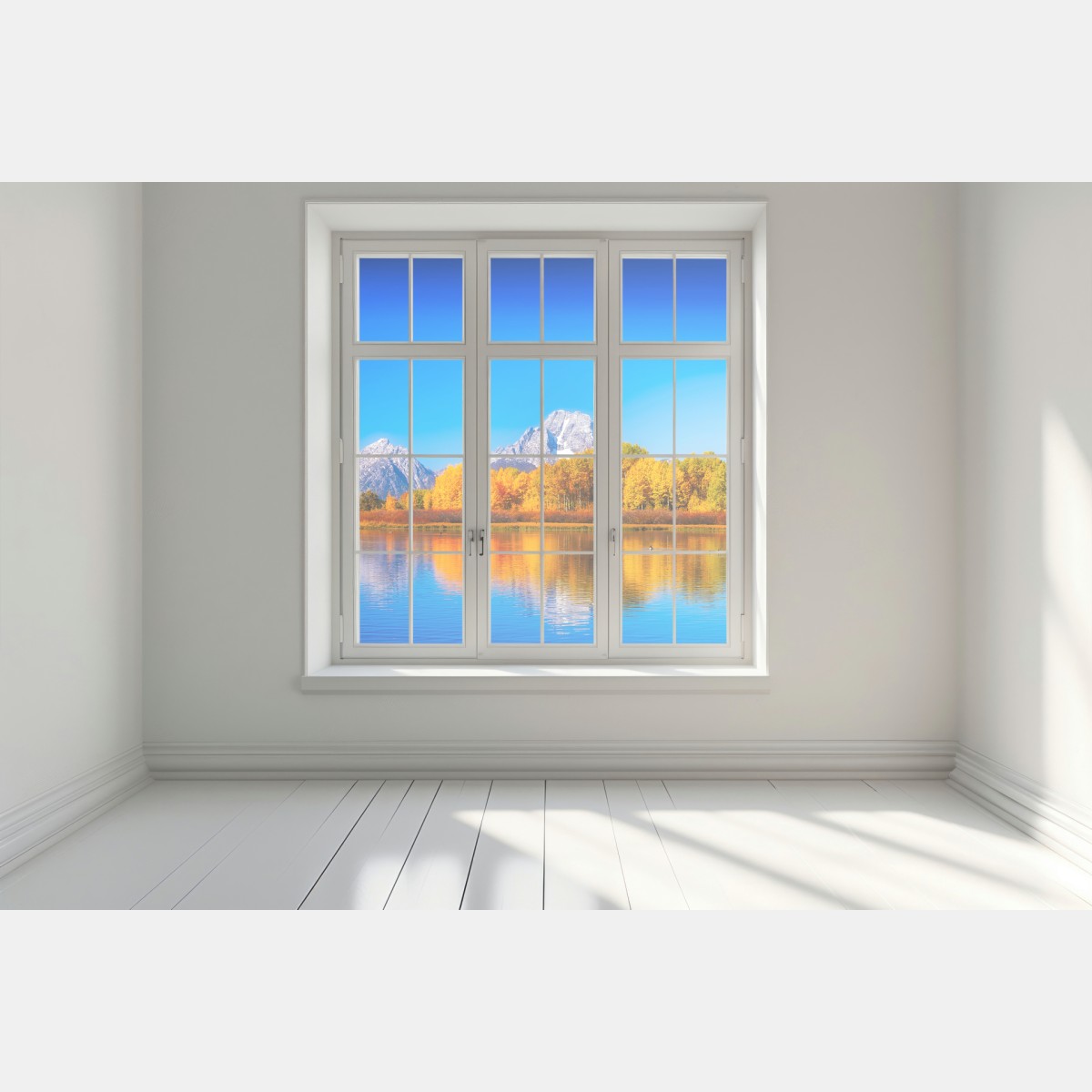 Naklejka na okno jesienna panorama gór i jeziora – Wallissimo® Naklejka na okno jesienna panorama gór i jeziora – Wallissimo®