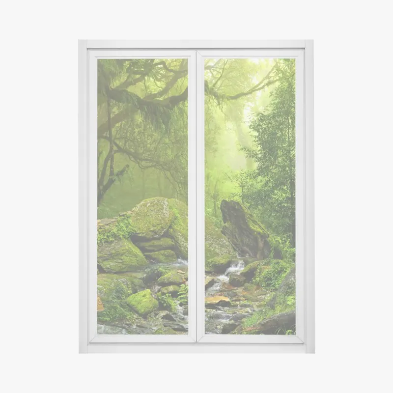 Naklejka na okno leśny strumień porośnięty mchem