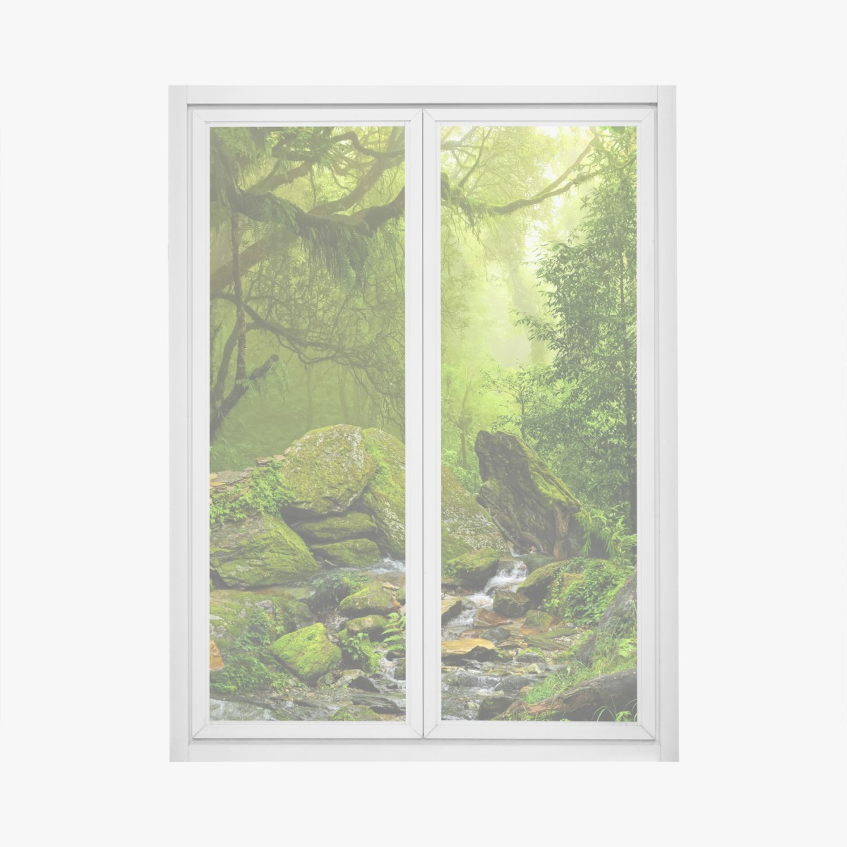 Window decal moss-covered woodland stream