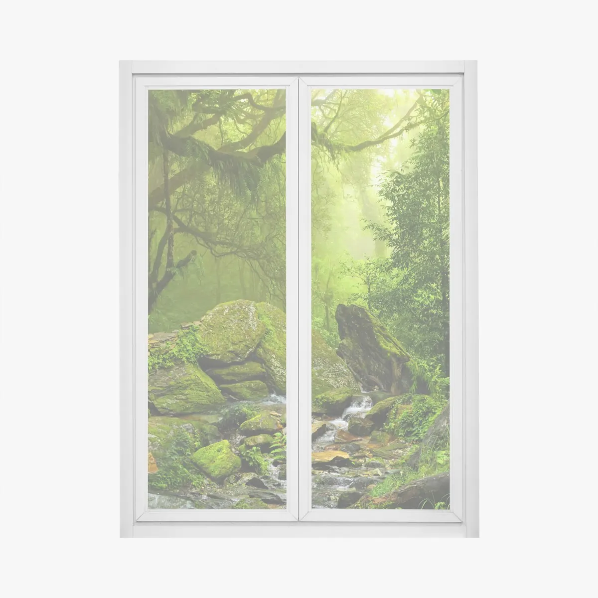 Naklejka na okno leśny strumień porośnięty mchem – Wallissimo® Naklejka na okno leśny strumień porośnięty mchem – Wallissimo®