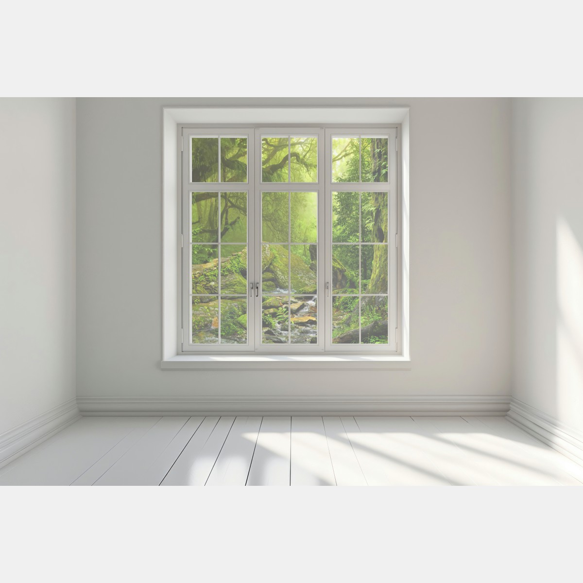 Naklejka na okno leśny strumień porośnięty mchem – Wallissimo® Naklejka na okno leśny strumień porośnięty mchem – Wallissimo®