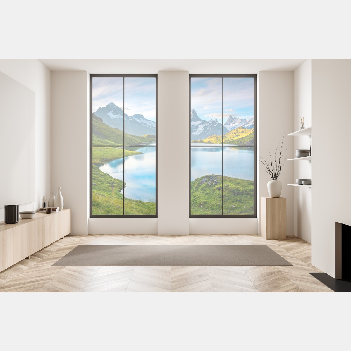 Naklejka na okno spokojne alpejskie jezioro pod szczytem Wetterhorn, Szwajcaria – Wallissimo® Naklejka na okno spokojne alpejskie jezioro pod szczytem Wetterhorn, Szwajcaria – Wallissimo®