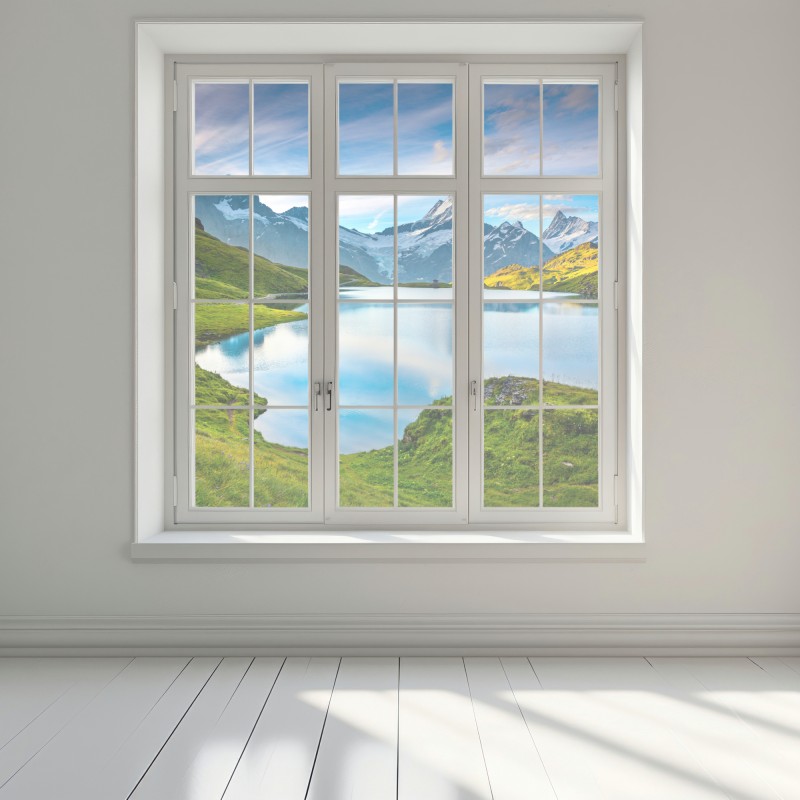 Naklejka na okno spokojne alpejskie jezioro pod szczytem Wetterhorn, Szwajcaria – Wallissimo® Naklejka na okno spokojne alpejskie jezioro pod szczytem Wetterhorn, Szwajcaria – Wallissimo®