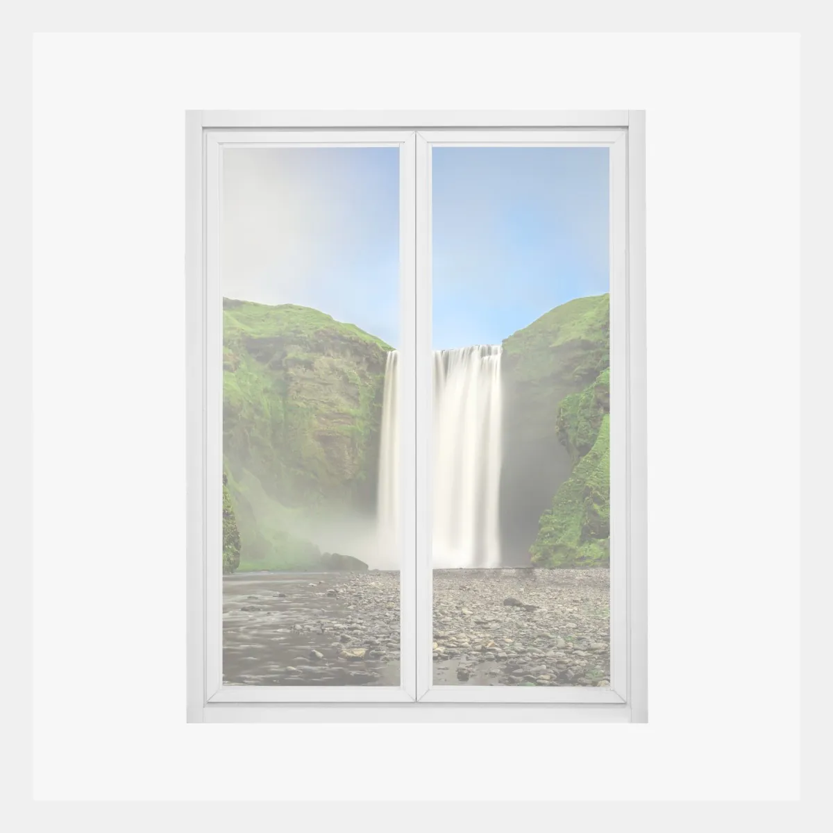 Naklejka na okno panorama wodospadu Skogafoss – Wallissimo® Naklejka na okno panorama wodospadu Skogafoss – Wallissimo®