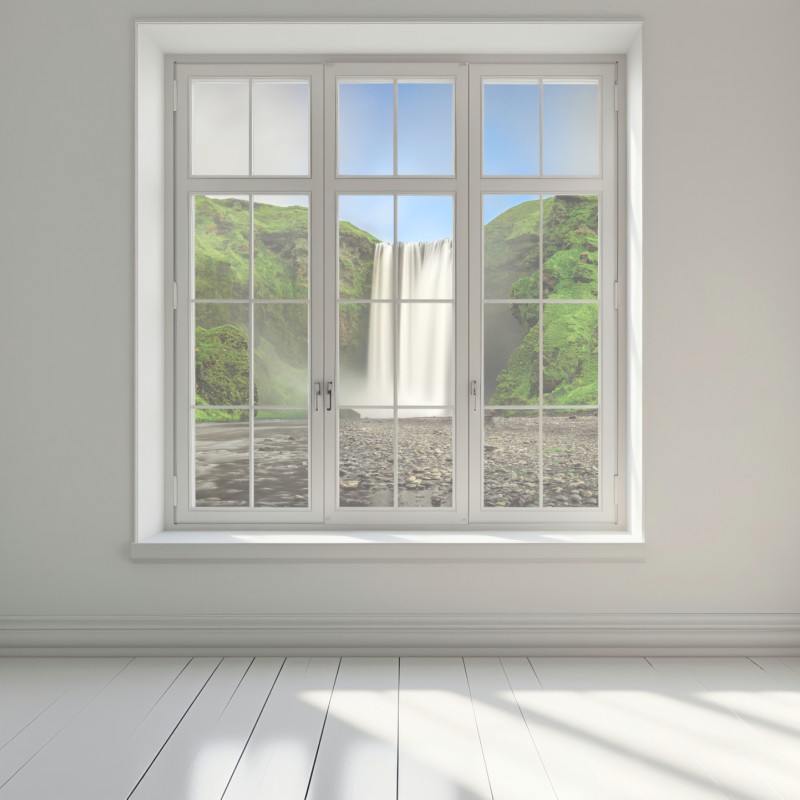 Naklejka na okno panorama wodospadu Skogafoss – Wallissimo® Naklejka na okno panorama wodospadu Skogafoss – Wallissimo®