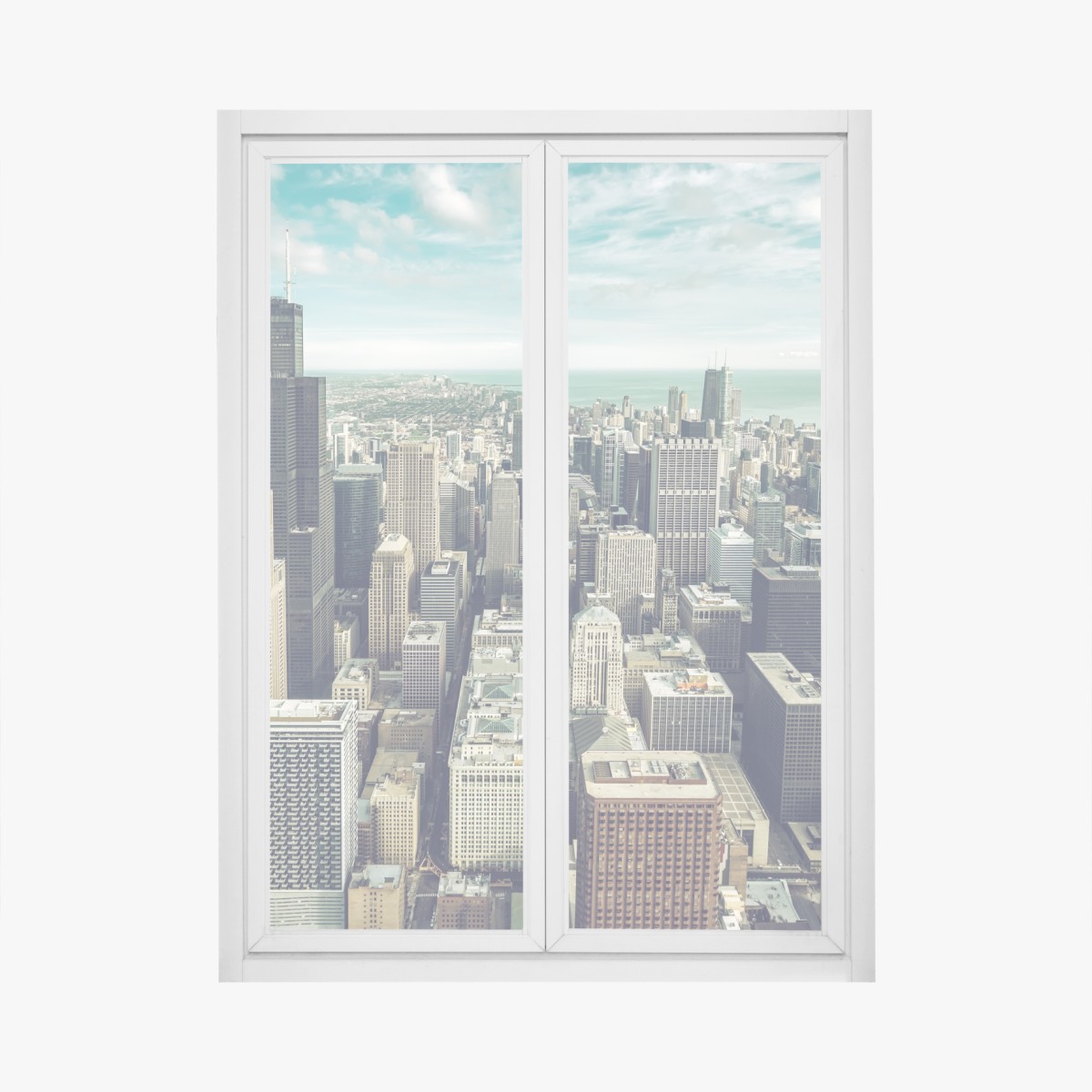 Window decal Chicago aerial skyline in turquoise vintage tones