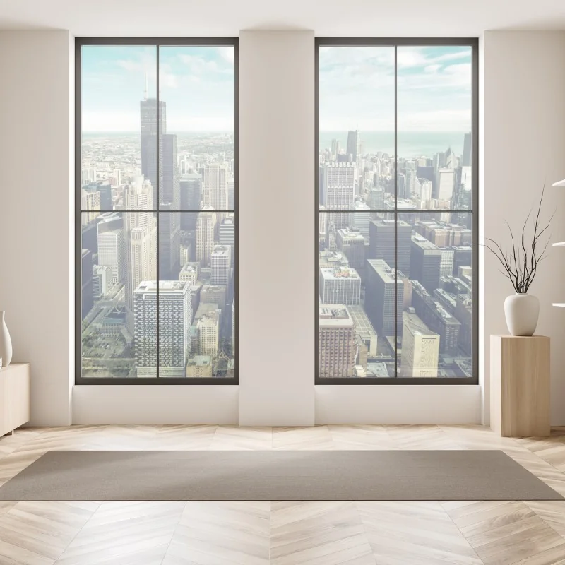 Naklejka na okno tropikalne fioletowe liście na żółtym tle – Wallissimo®