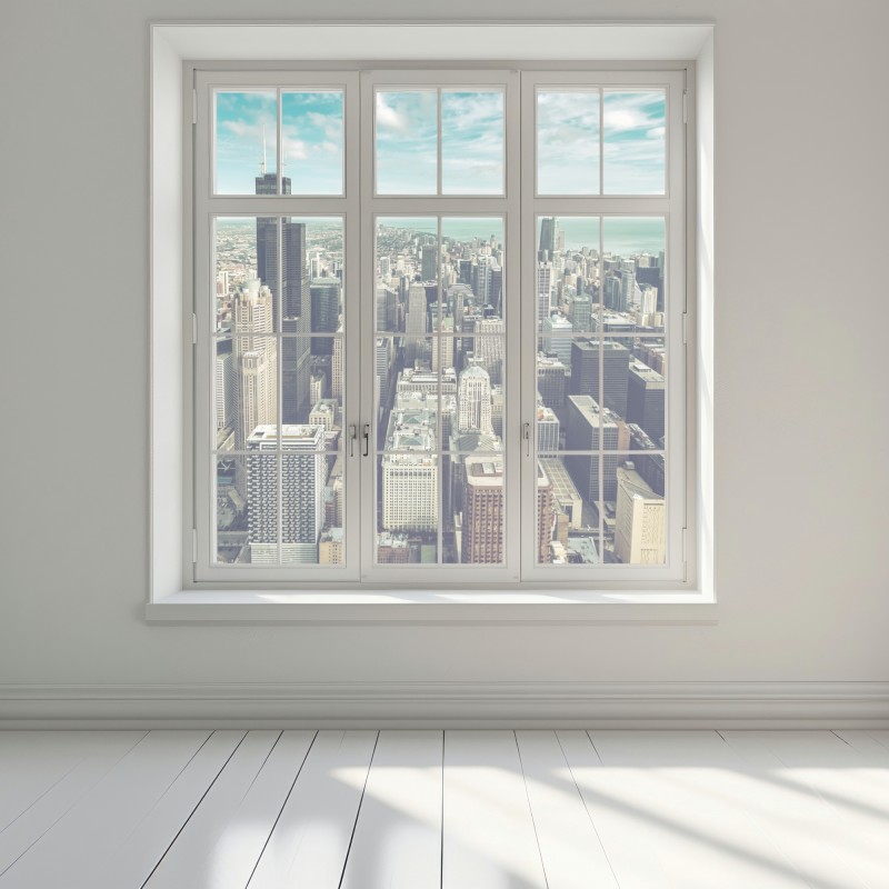 Naklejka na okno Chicago panorama miasta z lotu ptaka w turkusowych tonach – Wallissimo® Naklejka na okno Chicago panorama miasta z lotu ptaka w turkusowych tonach – Wallissimo®