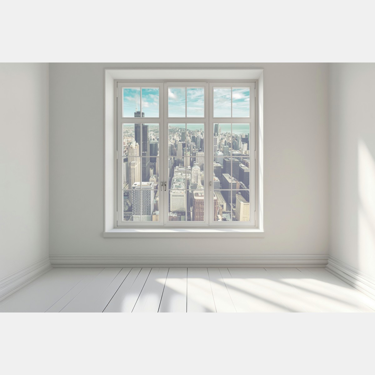 Naklejka na okno Chicago panorama miasta z lotu ptaka w turkusowych tonach – Wallissimo® Naklejka na okno Chicago panorama miasta z lotu ptaka w turkusowych tonach – Wallissimo®