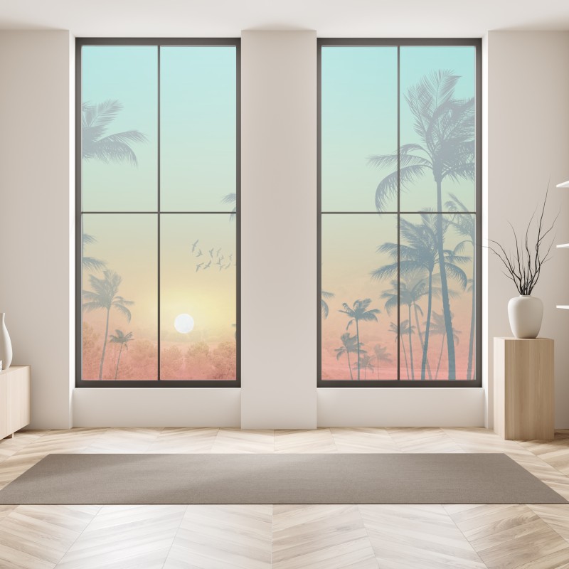 Naklejka na okno złote pole pod szerokim błękitnym niebem – Wallissimo®