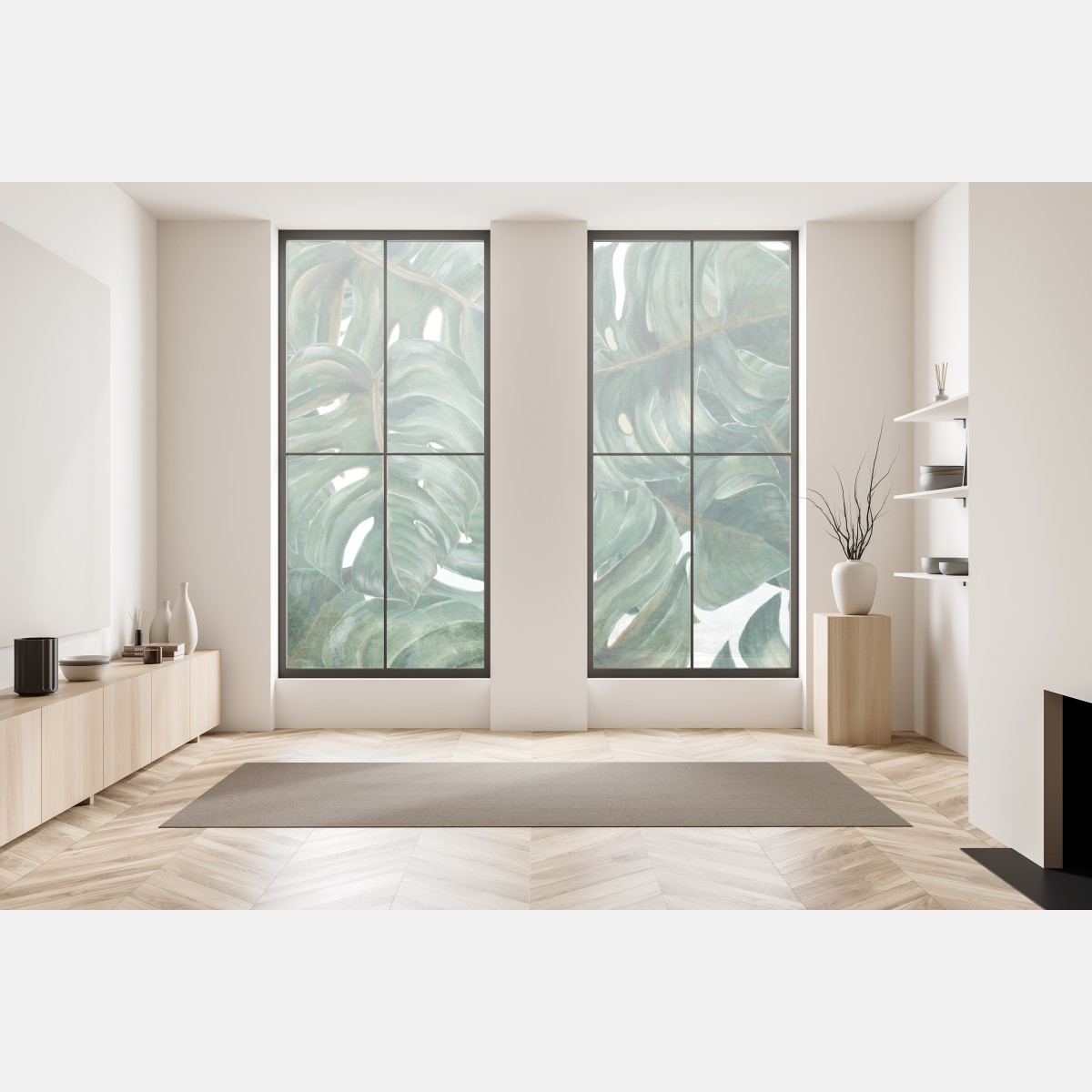 Naklejka na okno malowane akwarelą liście monstery – Wallissimo® Naklejka na okno malowane akwarelą liście monstery – Wallissimo®