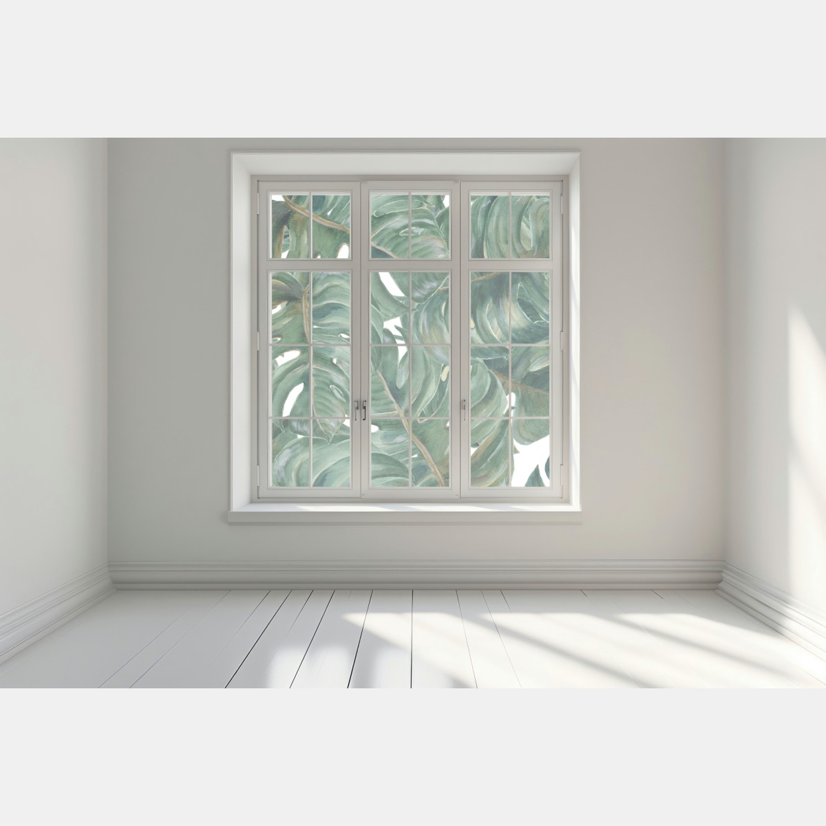 Naklejka na okno malowane akwarelą liście monstery – Wallissimo® Naklejka na okno malowane akwarelą liście monstery – Wallissimo®