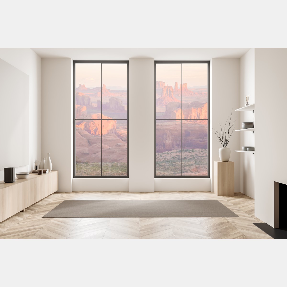 Naklejka na okno zachód słońca nad Monument Valley z Hunts Mesa – Wallissimo® Naklejka na okno zachód słońca nad Monument Valley z Hunts Mesa – Wallissimo®