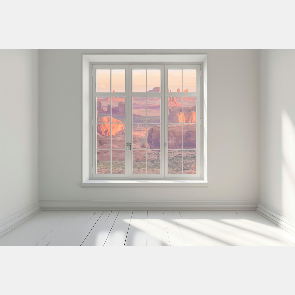 Naklejka na okno zachód słońca nad Monument Valley z Hunts Mesa – Wallissimo® Naklejka na okno zachód słońca nad Monument Valley z Hunts Mesa – Wallissimo®
