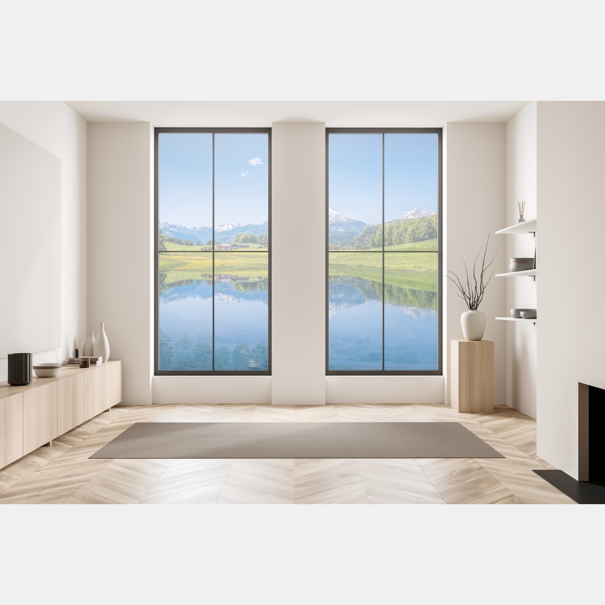 Naklejka na okno alpejskie odbicie: spokojny krajobraz górski – Wallissimo® Naklejka na okno alpejskie odbicie: spokojny krajobraz górski – Wallissimo®