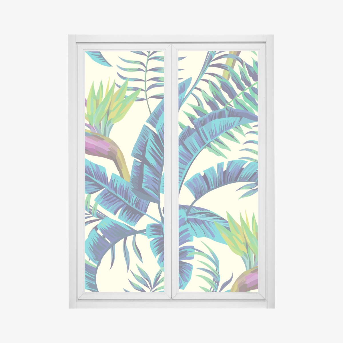 Window decal tropical turquoise leaf design