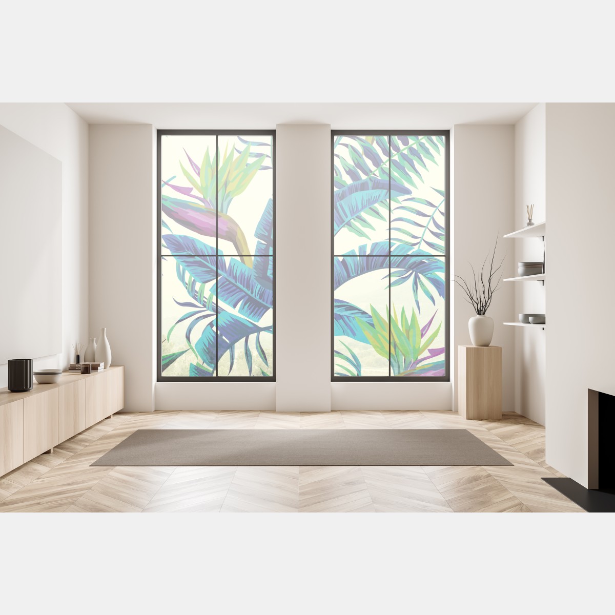 Naklejka na okno tropikalne turkusowe liście – Wallissimo® Naklejka na okno tropikalne turkusowe liście – Wallissimo®