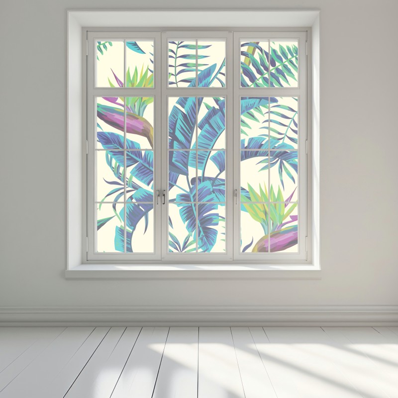 Naklejka na okno tropikalne turkusowe liście – Wallissimo® Naklejka na okno tropikalne turkusowe liście – Wallissimo®
