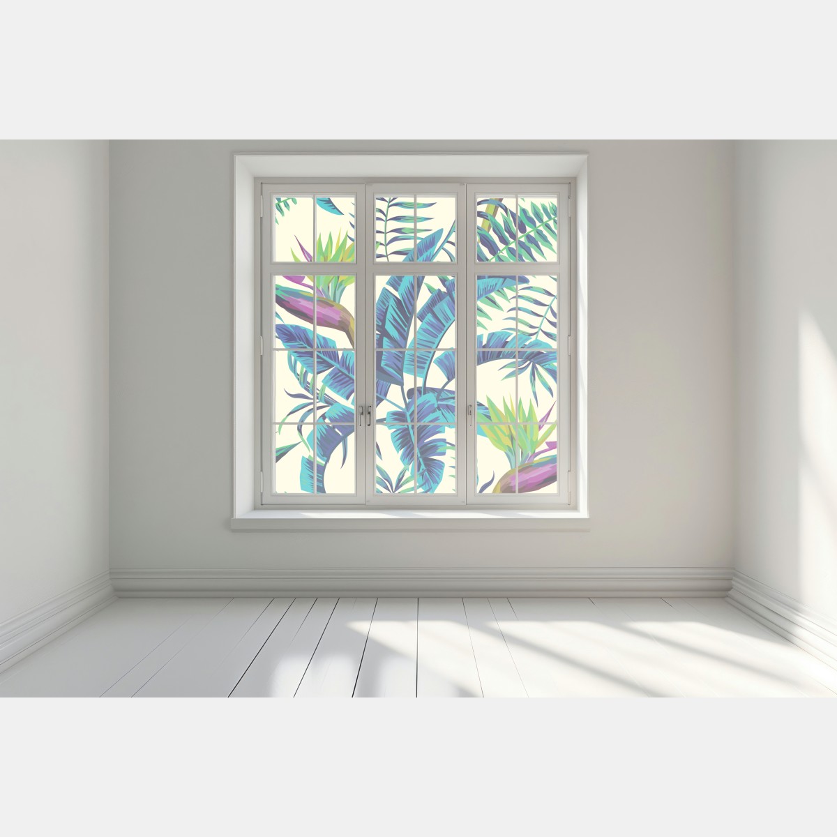 Naklejka na okno tropikalne turkusowe liście – Wallissimo® Naklejka na okno tropikalne turkusowe liście – Wallissimo®