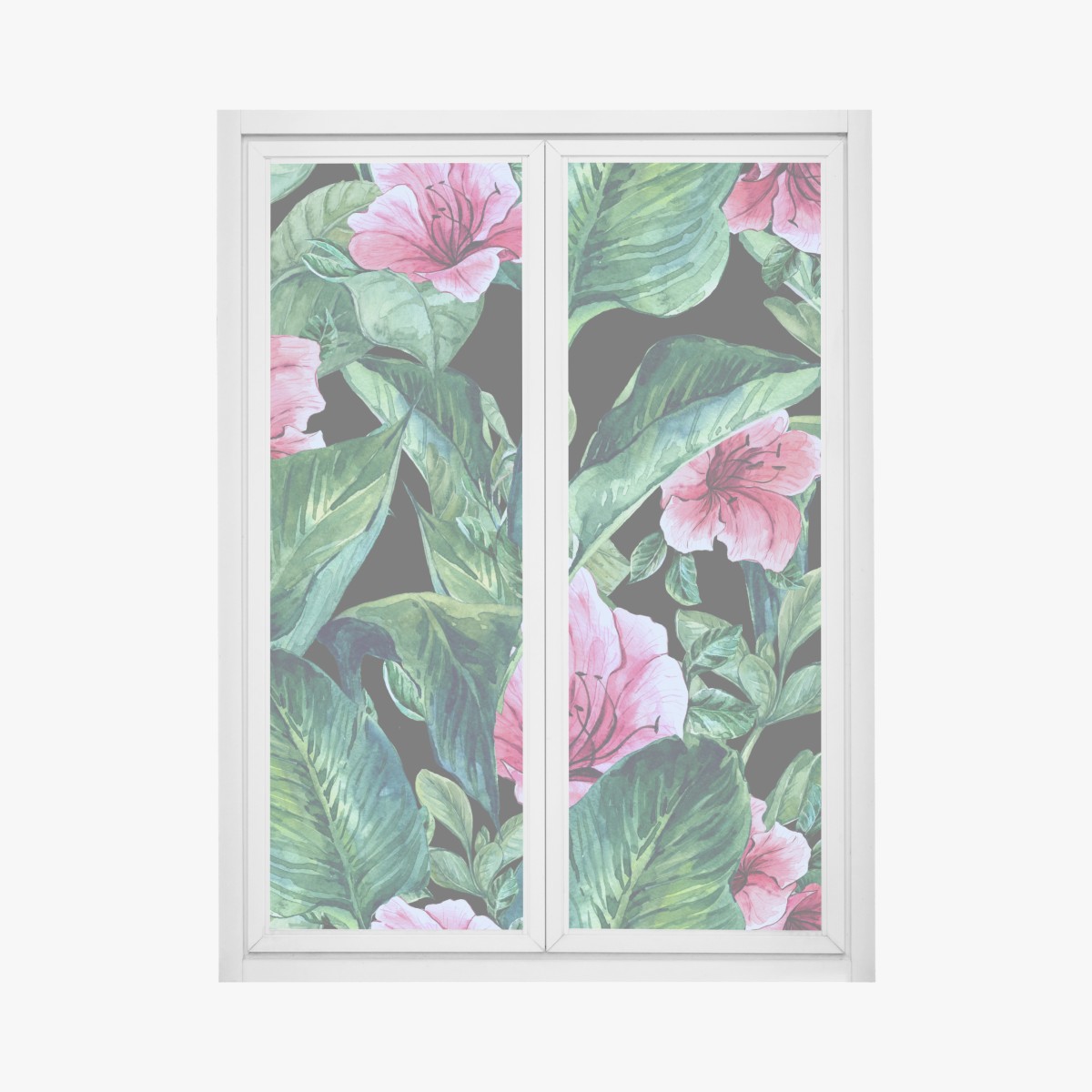 Window decal pink watercolor blooms on black background
