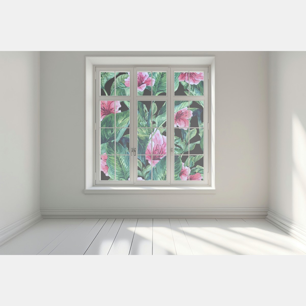 Naklejka na okno różowe akwarelowe kwiaty na czarnym tle – Wallissimo® Naklejka na okno różowe akwarelowe kwiaty na czarnym tle – Wallissimo®