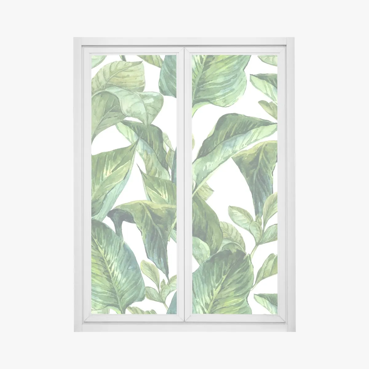 Naklejka na okno bujny akwarelowy wzór tropikalnych liści – Wallissimo® Naklejka na okno bujny akwarelowy wzór tropikalnych liści – Wallissimo®