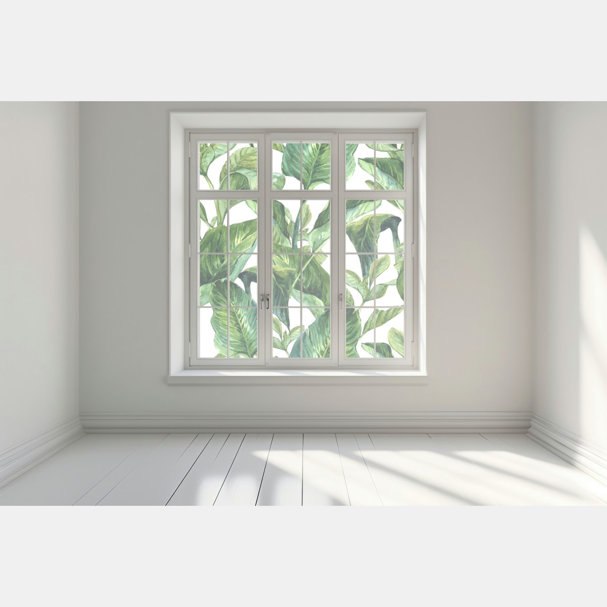 Naklejka na okno bujny akwarelowy wzór tropikalnych liści – Wallissimo® Naklejka na okno bujny akwarelowy wzór tropikalnych liści – Wallissimo®