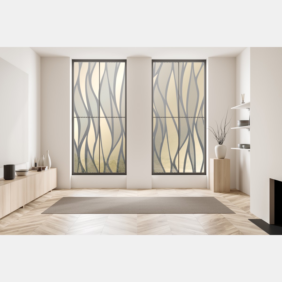 Naklejka na okno luksusowy złoty abstrakcyjny wzór fal – Wallissimo® Naklejka na okno luksusowy złoty abstrakcyjny wzór fal – Wallissimo®