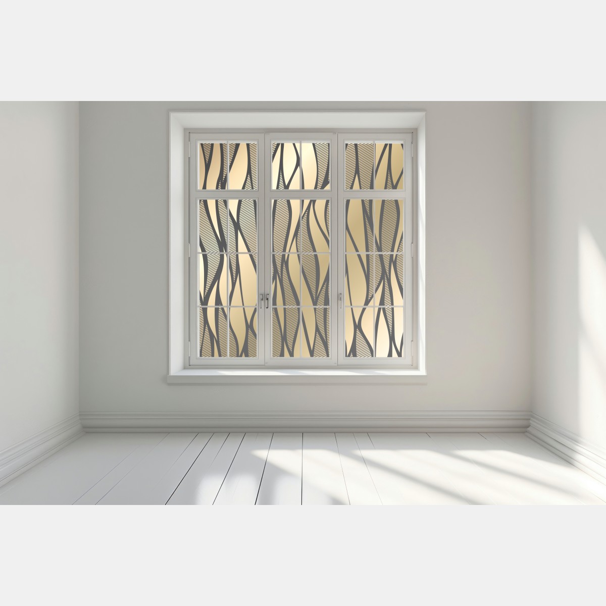 Naklejka na okno luksusowy złoty abstrakcyjny wzór fal – Wallissimo® Naklejka na okno luksusowy złoty abstrakcyjny wzór fal – Wallissimo®