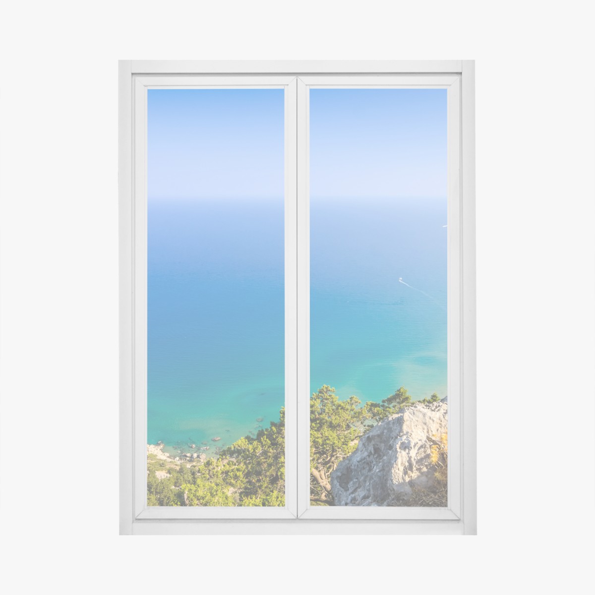 Window decal sunlit turquoise bay panorama