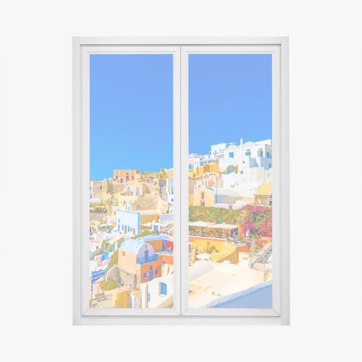 Window decal sunlit Oia village, Santorini