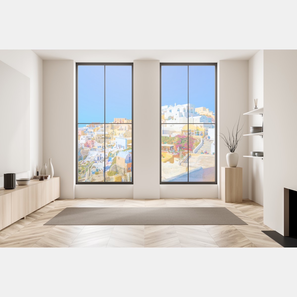 Naklejka na okno słoneczna wioska Oia, Santorini – Wallissimo® Naklejka na okno słoneczna wioska Oia, Santorini – Wallissimo®