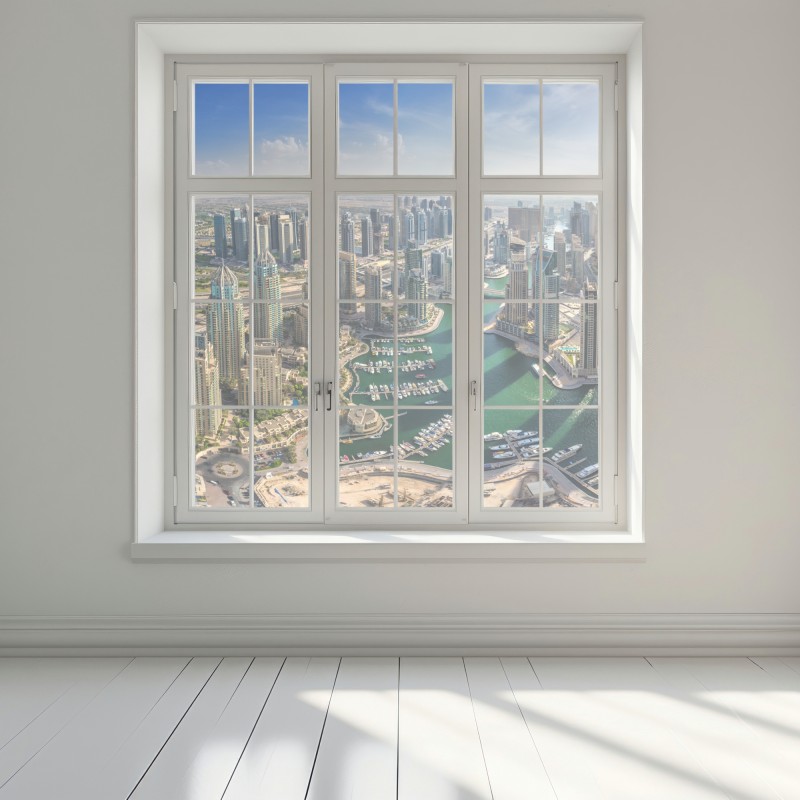 Naklejka na okno Dubaj Marina panorama miasta – Wallissimo® Naklejka na okno Dubaj Marina panorama miasta – Wallissimo®