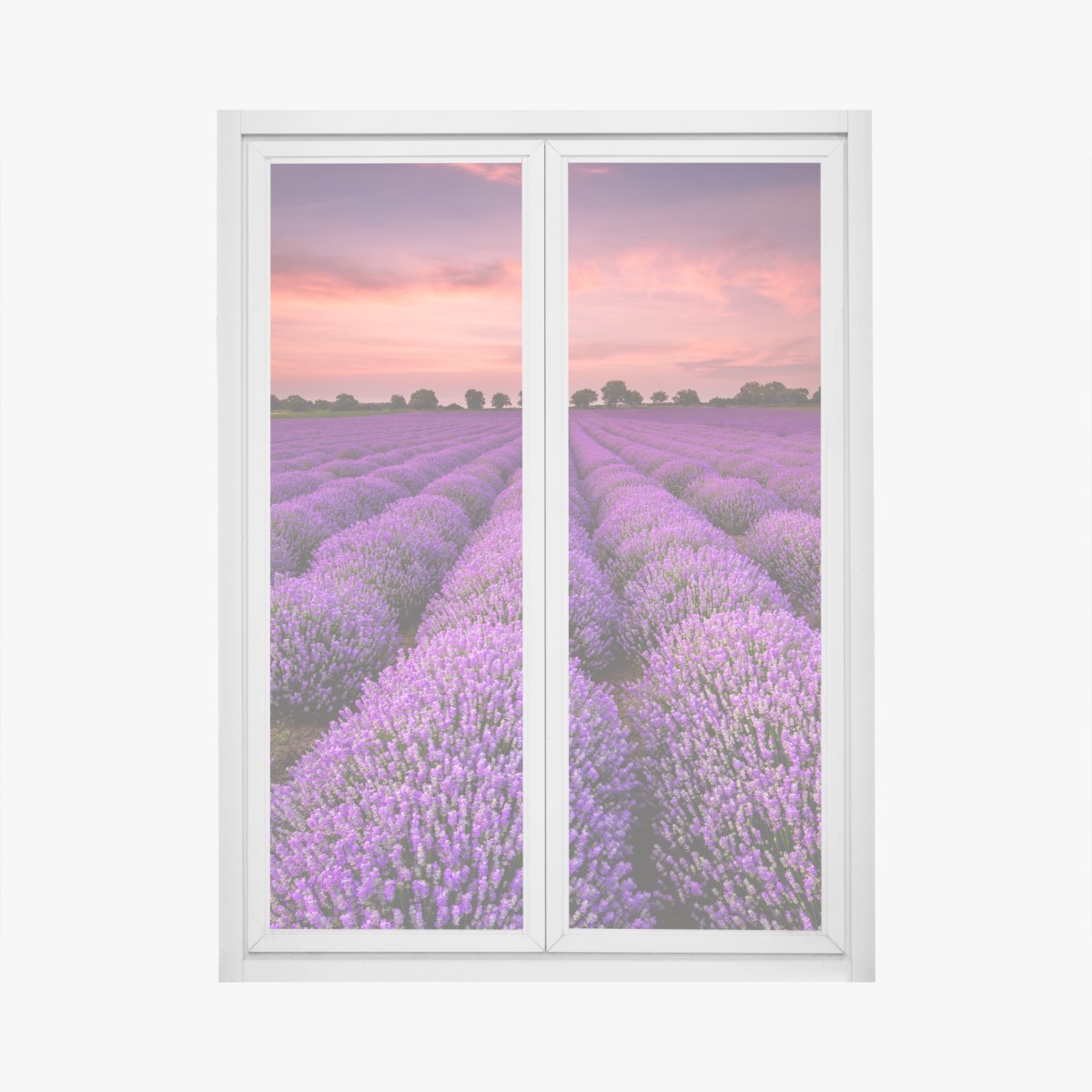 Window decal lavender field at sunset
