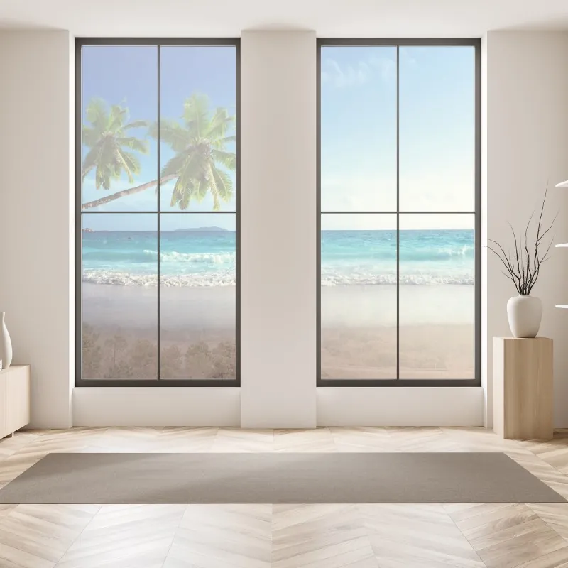 Naklejka na okno oświetlone słońcem schronisko w górach – Wallissimo®