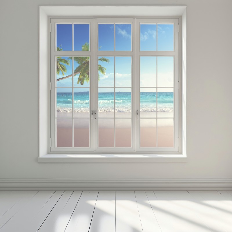 Naklejka na okno tropikalna plaża na Karaibach o zachodzie słońca – Wallissimo® Naklejka na okno tropikalna plaża na Karaibach o zachodzie słońca – Wallissimo®