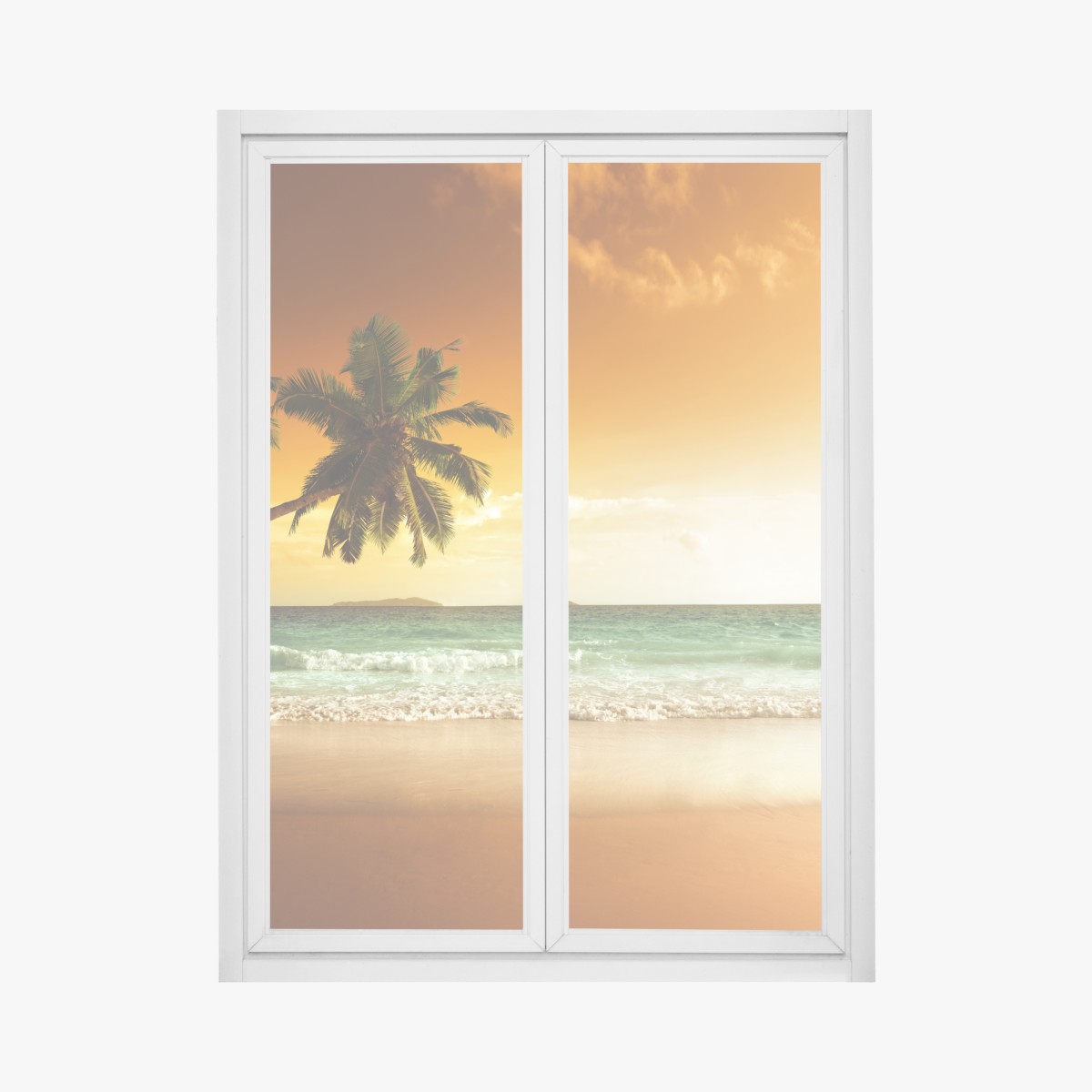 Window decal Caribbean sunset beach with palm trees