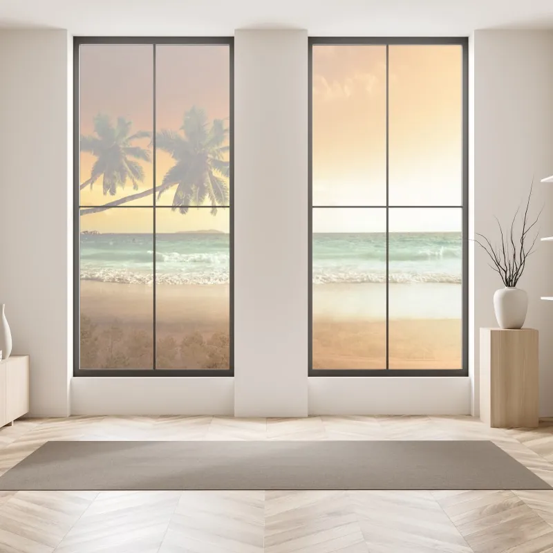 Naklejka na okno słoneczna łąka o zachodzie słońca – Wallissimo®