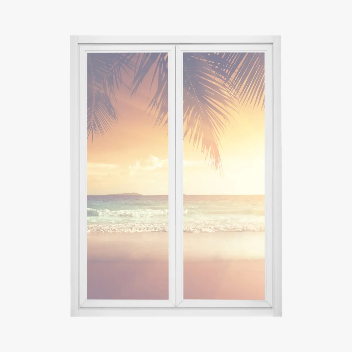 Naklejka na okno plaża o zachodzie słońca na Karaibach – Wallissimo® Naklejka na okno plaża o zachodzie słońca na Karaibach – Wallissimo®