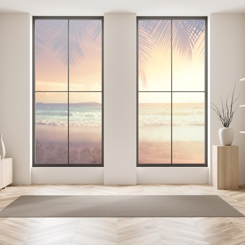 Naklejka na okno wschód słońca nad mglistym grzbietem z kamienną ścieżką – Wallissimo®