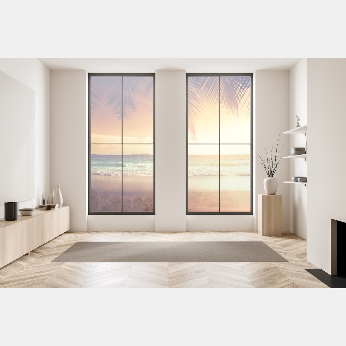 Naklejka na okno plaża o zachodzie słońca na Karaibach – Wallissimo® Naklejka na okno plaża o zachodzie słońca na Karaibach – Wallissimo®