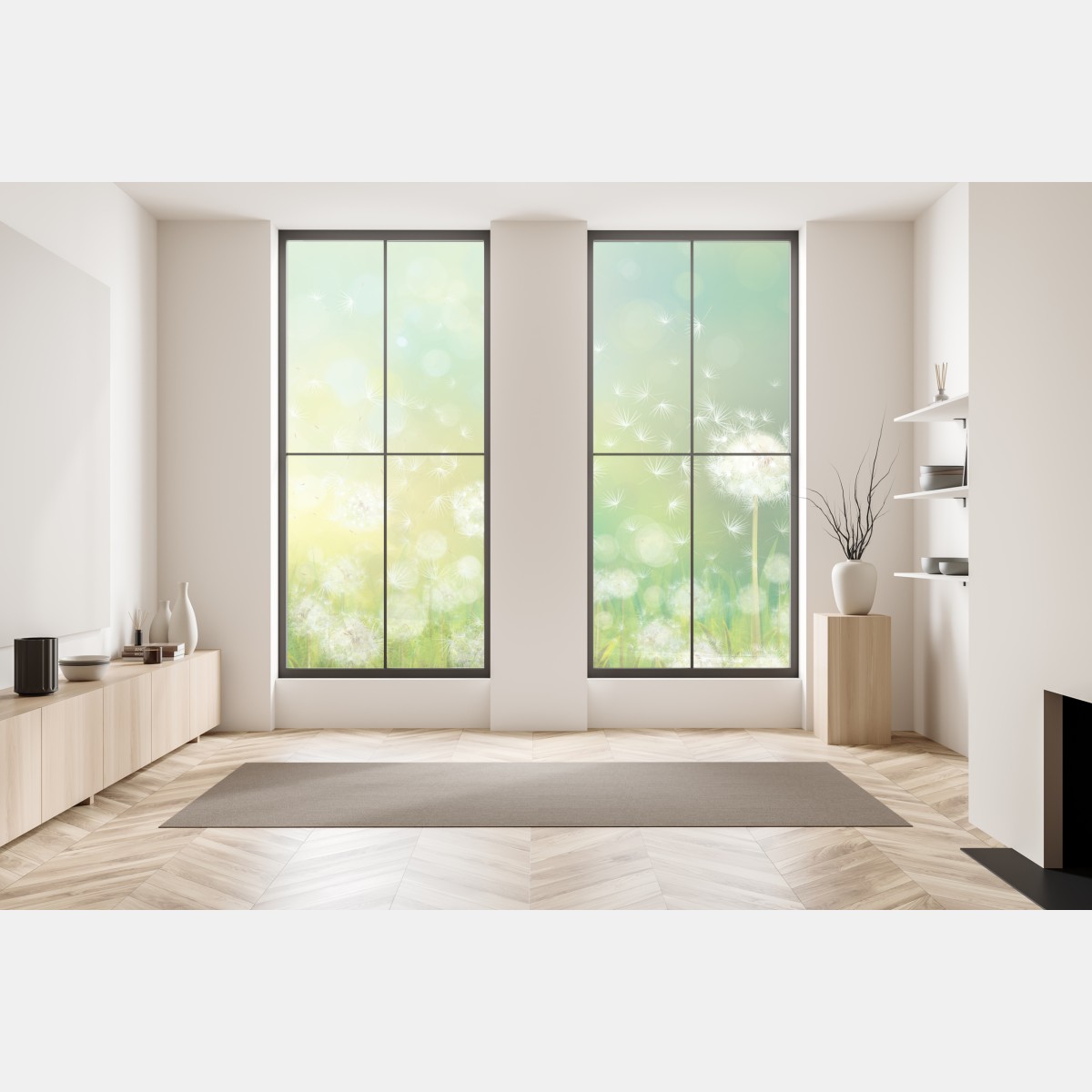 Naklejka na okno wiosenna łąka dmuchawców – Wallissimo® Naklejka na okno wiosenna łąka dmuchawców – Wallissimo®