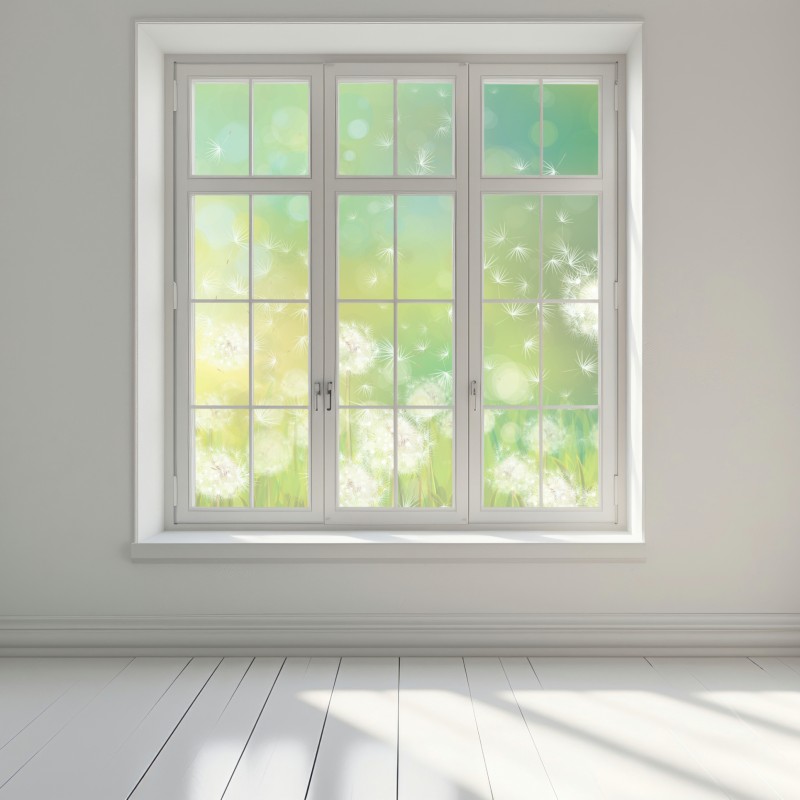 Naklejka na okno wiosenna łąka dmuchawców – Wallissimo® Naklejka na okno wiosenna łąka dmuchawców – Wallissimo®