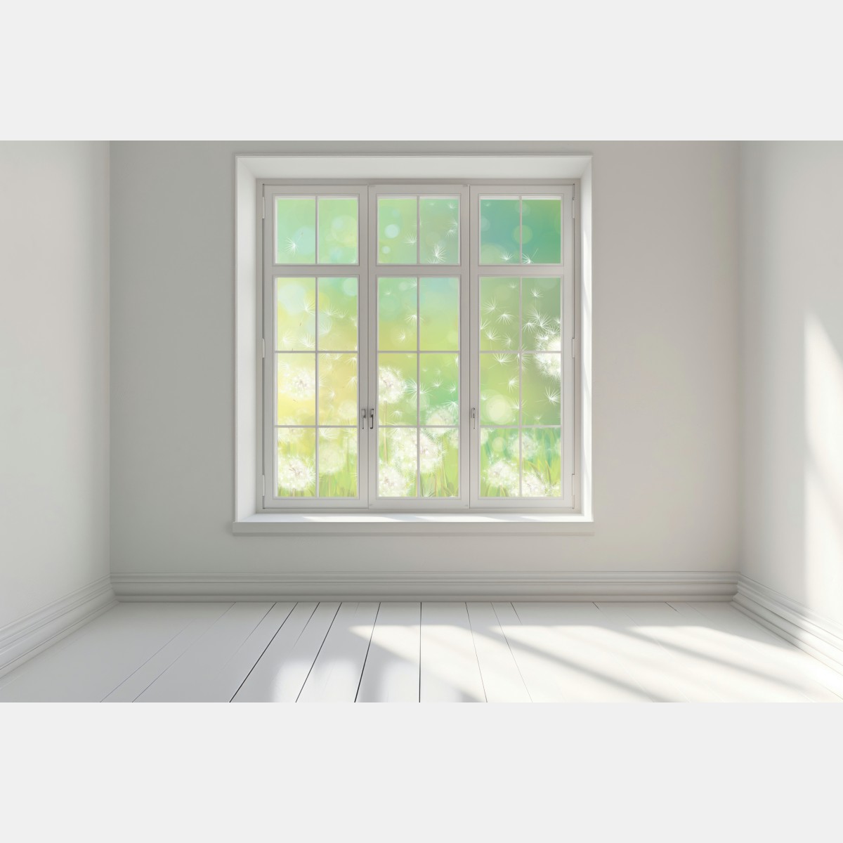 Naklejka na okno wiosenna łąka dmuchawców – Wallissimo® Naklejka na okno wiosenna łąka dmuchawców – Wallissimo®