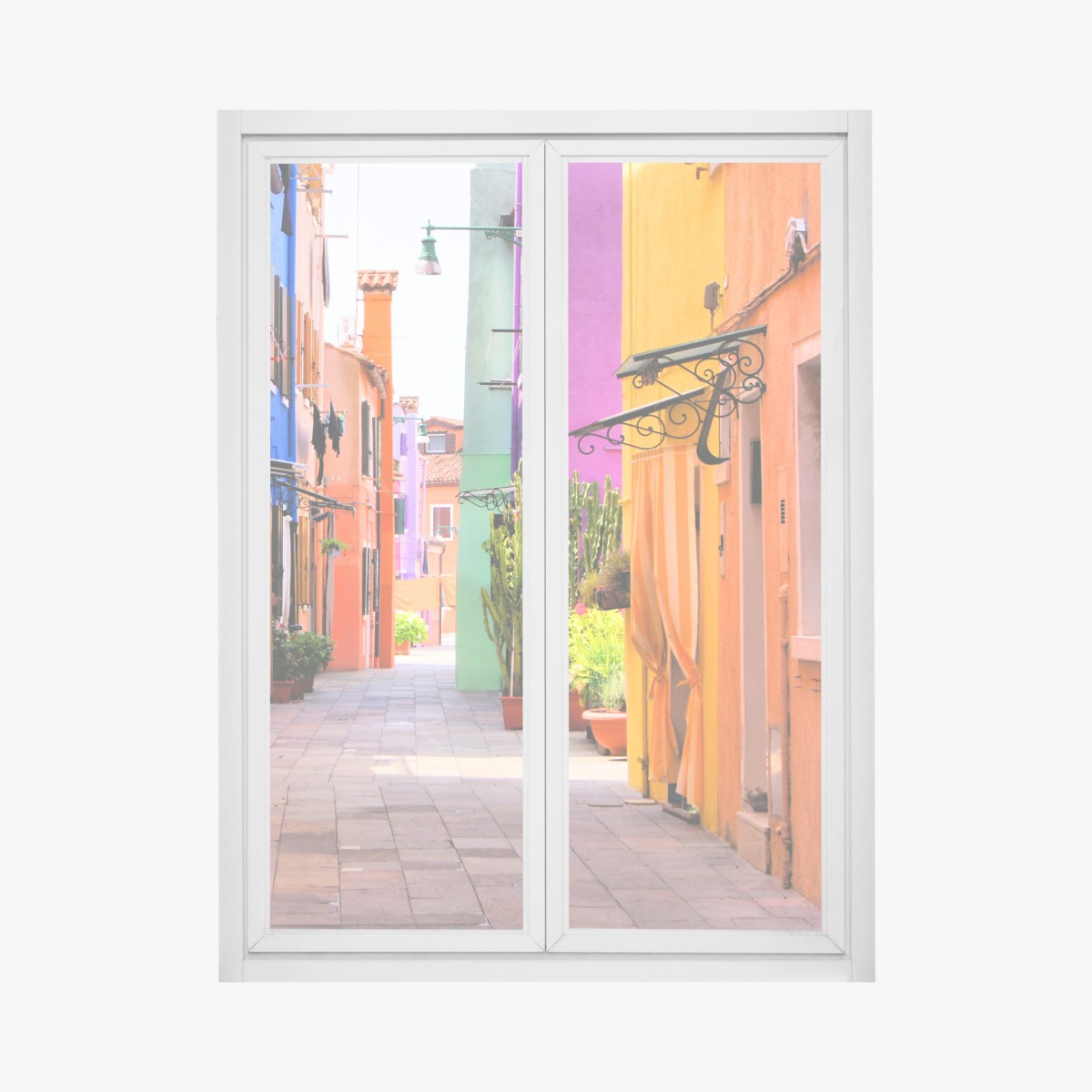 Window decal vibrant coastal alleyway