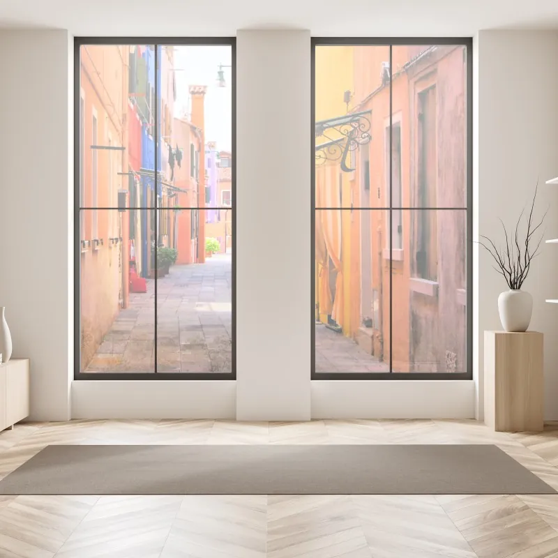 Naklejka na okno wschód słońca nad mglistym grzbietem z kamienną ścieżką – Wallissimo®