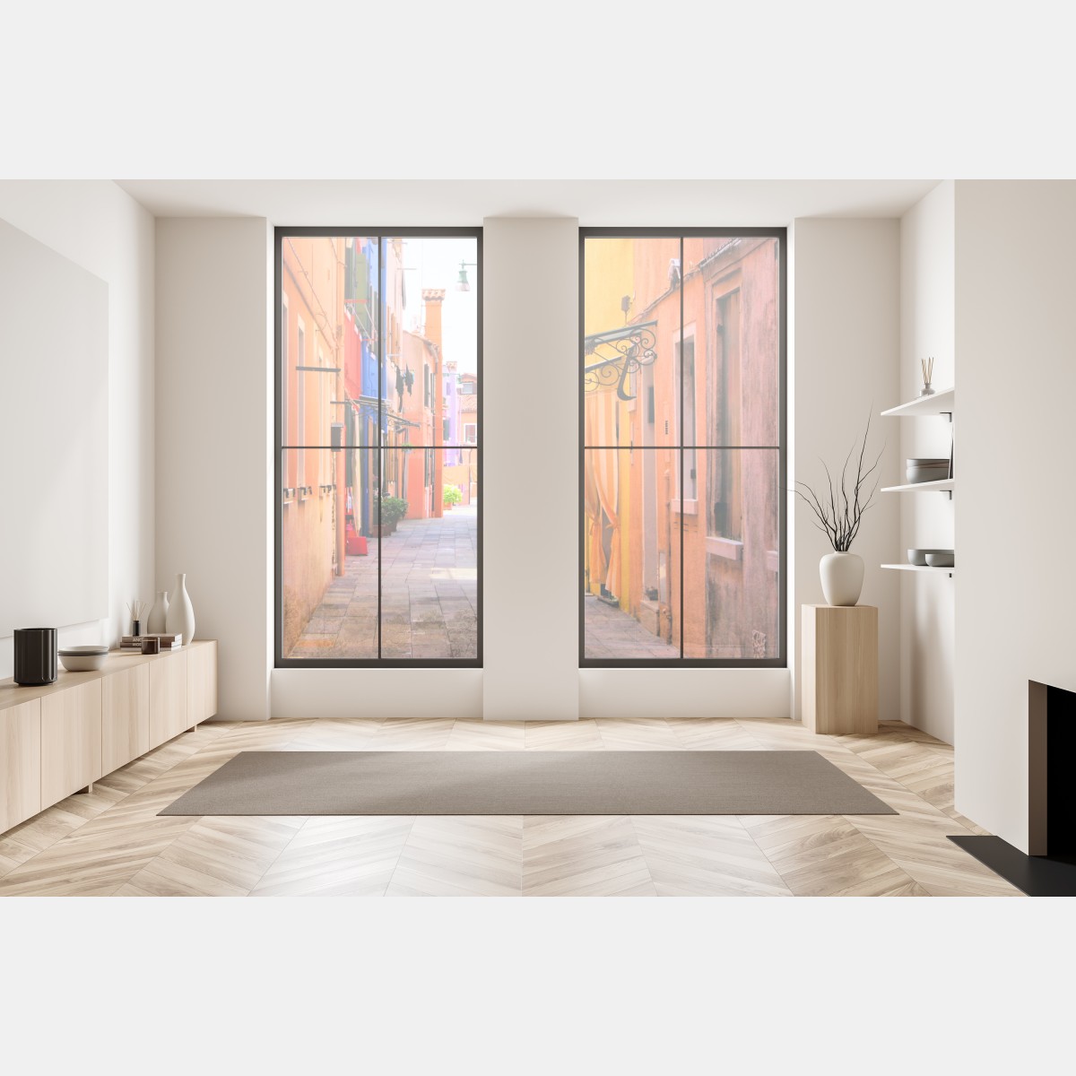 Naklejka na okno kolorowa śródziemnomorska uliczka – Wallissimo® Naklejka na okno kolorowa śródziemnomorska uliczka – Wallissimo®