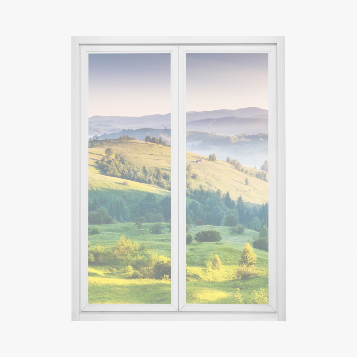 Window decal Carpathian sunset over rolling green hills