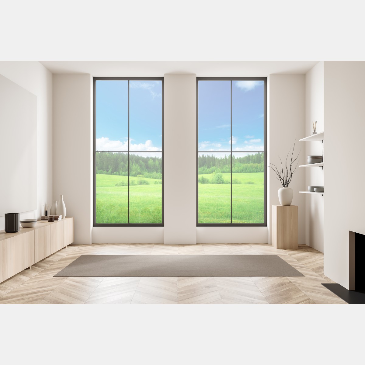 Naklejka na okno wiosenna łąka pod błękitnym niebem – Wallissimo® Naklejka na okno wiosenna łąka pod błękitnym niebem – Wallissimo®